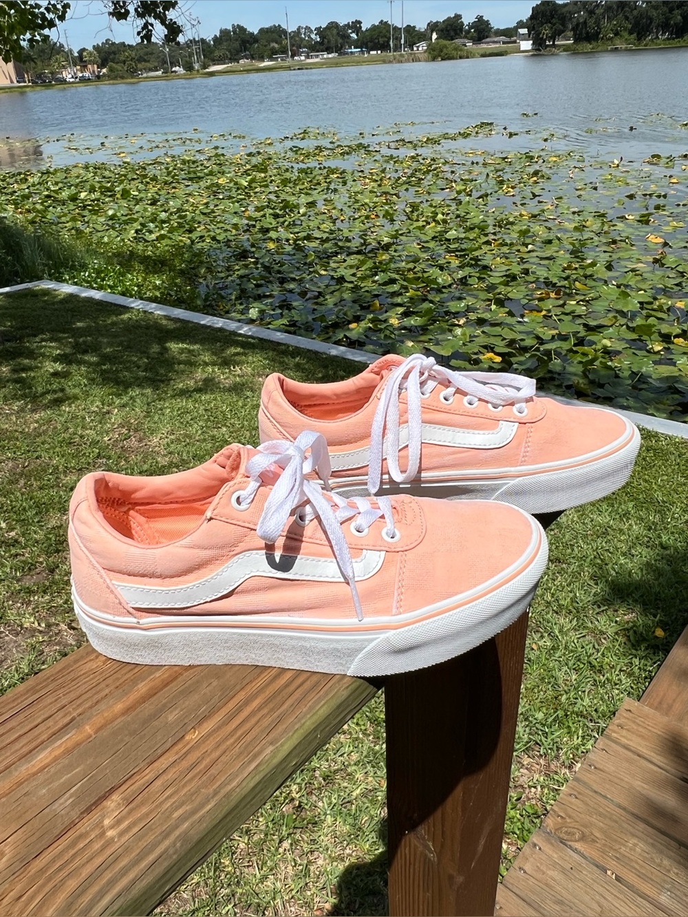 VANS Ward Platform Shoes Womens 7.5 Chunky Linen Stitch Peach Pink VN0A3TLCG6K